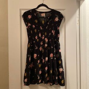 Free People Greatest Day Smocked Floral Mini Dress Color: Black/Pink size: S